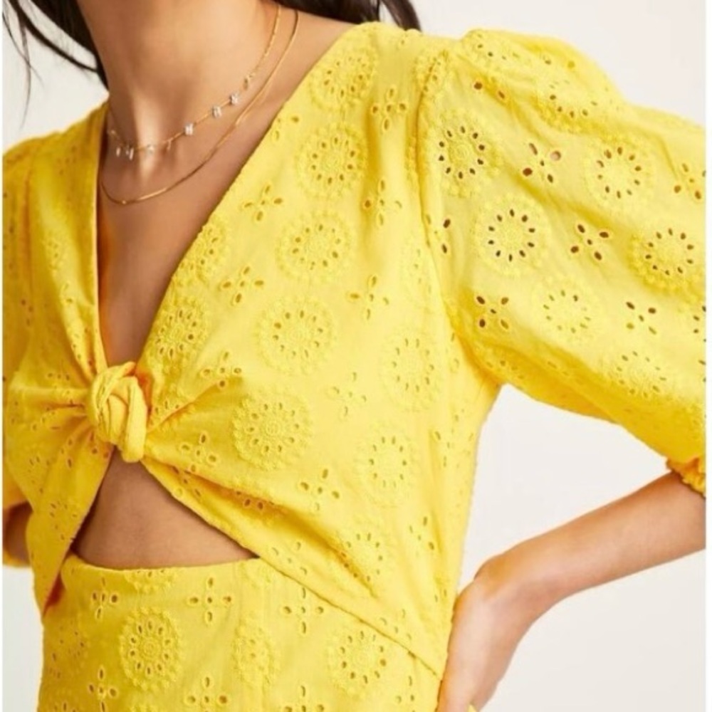 Hutch Sz 8 Yellow Eyelet Cotton Cutout Maxi Dress - Picture 2 of 4